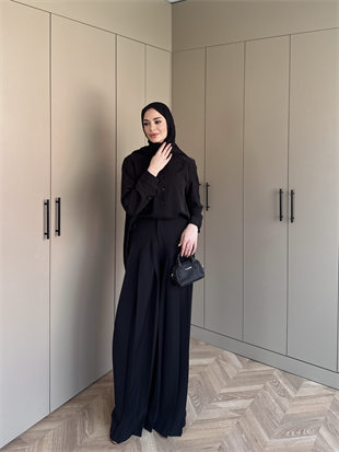 Monacco Pileli Pantolonlu Takım Siyah (5729)