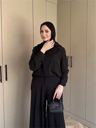 Monacco Pileli Pantolonlu Takım Siyah (5729)