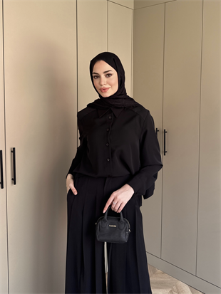 Monacco Pileli Pantolonlu Takım Siyah (5729)