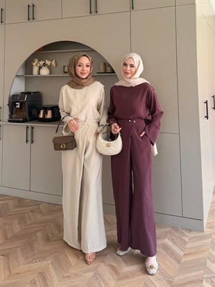 Monvi İnci Detaylı Asimetrik Pantolon Takım Taş