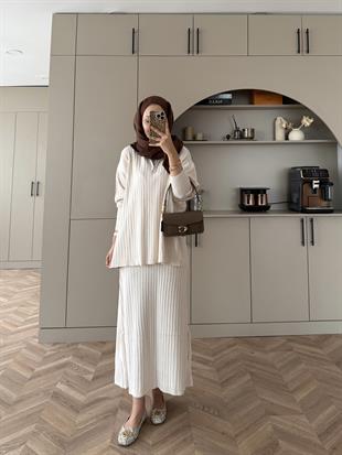 Morden Triko Etekli Takım Bej