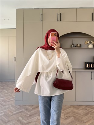 Motto Pelerin Yakalı Bluz Beyaz (4506)
