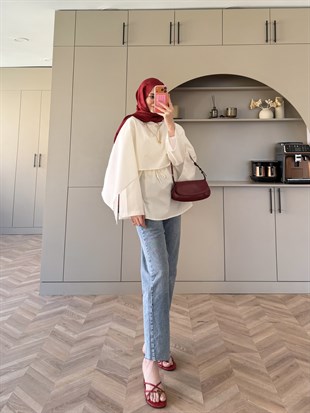 Motto Pelerin Yakalı Bluz Beyaz (4506)