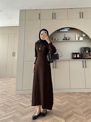 Moza Triko Elbise Acı Kahve