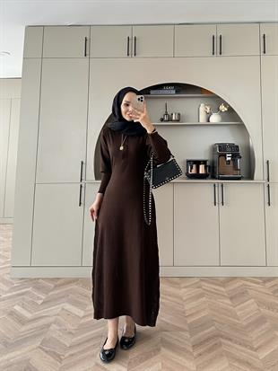 Moza Triko Elbise Acı Kahve