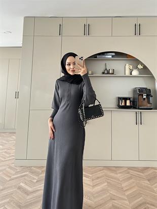 Moza Triko Elbise Antrasit