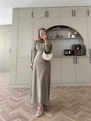 Moza Triko Elbise Bej