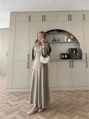 Moza Triko Elbise Bej