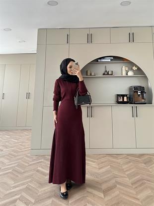 Moza Triko Elbise Bordo