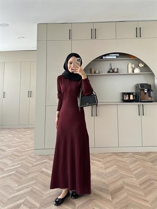 Moza Triko Elbise Bordo