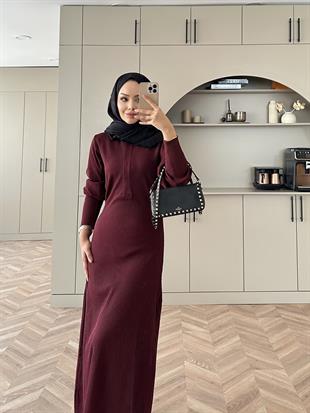 Moza Triko Elbise Bordo