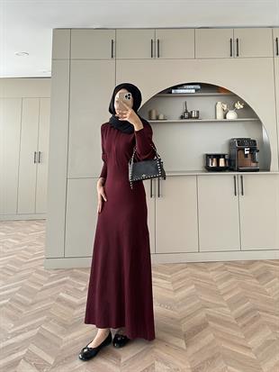 Moza Triko Elbise Bordo