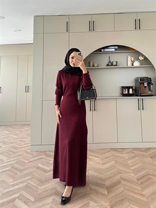 Moza Triko Elbise Bordo