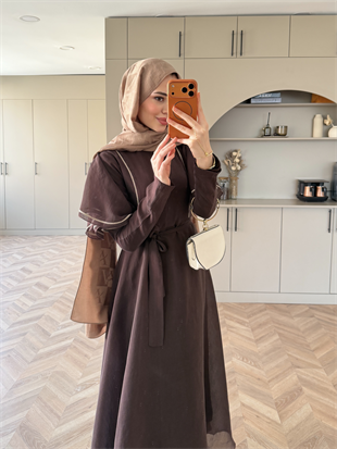 Muse Nakış Detaylı Volanlı Elbise Acı Kahve (26056)