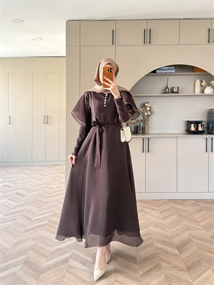 Muse Nakış Detaylı Volanlı Elbise Acı Kahve (26056)