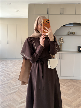 Muse Nakış Detaylı Volanlı Elbise Acı Kahve (26056)