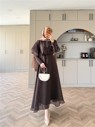 Muse Nakış Detaylı Volanlı Elbise Acı Kahve (26056)