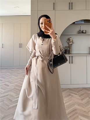 Muse Nakış Detaylı Volanlı Elbise Bej (26056)