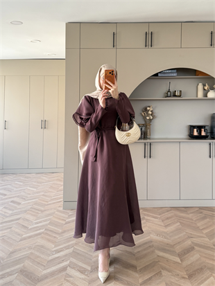 Muse Nakış Detaylı Volanlı Elbise Bordo (26056)