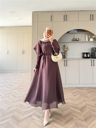 Muse Nakış Detaylı Volanlı Elbise Bordo (26056)