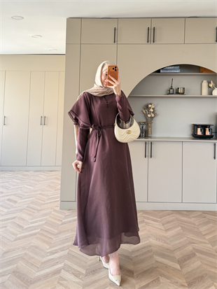 Muse Nakış Detaylı Volanlı Elbise Bordo (26056)