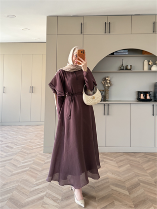 Muse Nakış Detaylı Volanlı Elbise Bordo (26056)