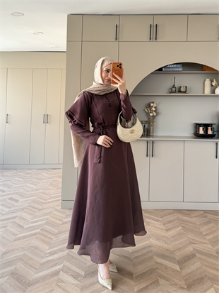 Muse Nakış Detaylı Volanlı Elbise Bordo (26056)