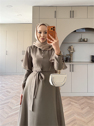 Muse Nakış Detaylı Volanlı Elbise Haki (26056)