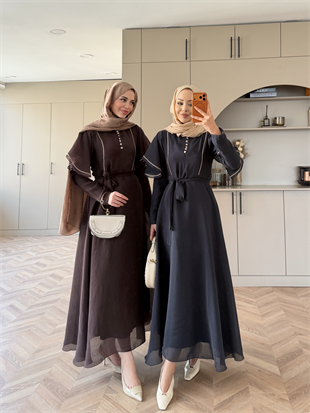 Muse Nakış Detaylı Volanlı Elbise Lacivert (26056)