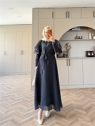 Muse Nakış Detaylı Volanlı Elbise Lacivert (26056)