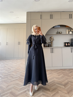 Muse Nakış Detaylı Volanlı Elbise Lacivert (26056)