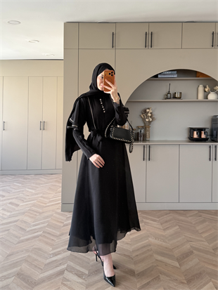 Muse Nakış Detaylı Volanlı Elbise Siyah (26056)