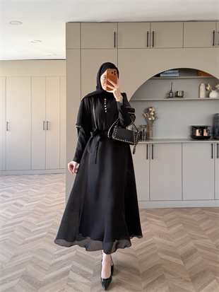 Muse Nakış Detaylı Volanlı Elbise Siyah (26056)