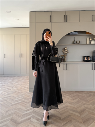 Muse Nakış Detaylı Volanlı Elbise Siyah (26056)