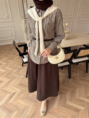 Musk Çizgili Atkılı Gömlek Kahve 