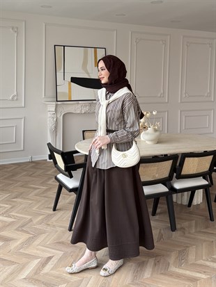 Musk Çizgili Atkılı Gömlek Kahve 