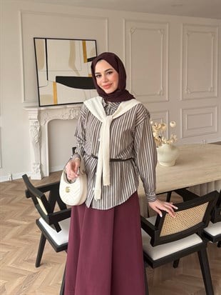 Musk Çizgili Atkılı Gömlek Kahve 