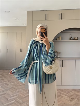 Nacre Çizgili Bluz Mint Yeşili