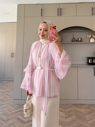 Nacre Çizgili Bluz Pembe