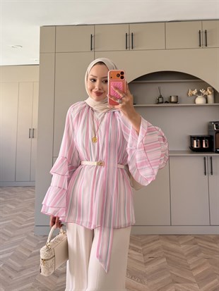 Nacre Çizgili Bluz Pembe