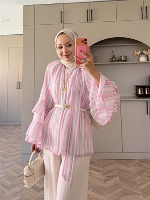 Nacre Çizgili Bluz Pembe