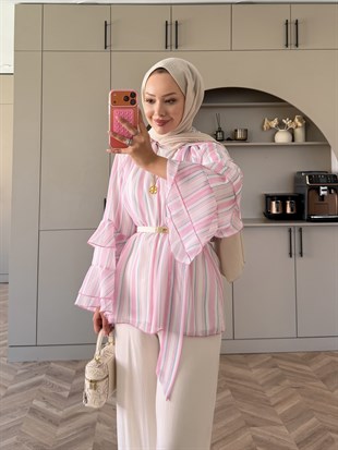 Nacre Çizgili Bluz Pembe