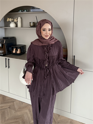 Nada Dantel Detaylı Pantolonlu Takım Mürdüm (2023)