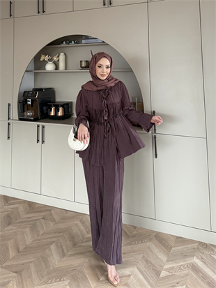 Nada Dantel Detaylı Pantolonlu Takım Mürdüm (2023)