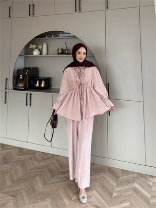 Nada Dantel Detaylı Pantolonlu Takım Pembe (2023)