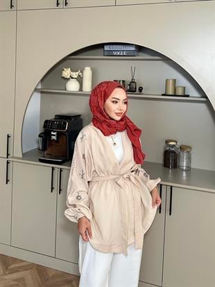Nakışlı Kimono Bej