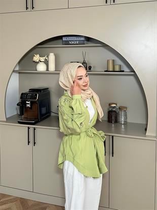 Nakışlı Kimono Fıstık Yeşili