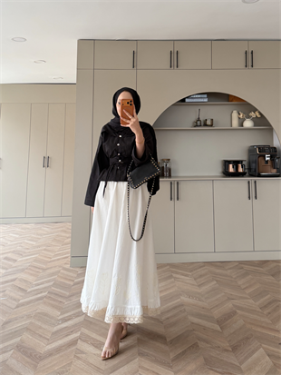 Nakışlı Poplin Etek Beyaz (2329)