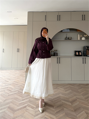 Nakışlı Poplin Etek Beyaz (2329)