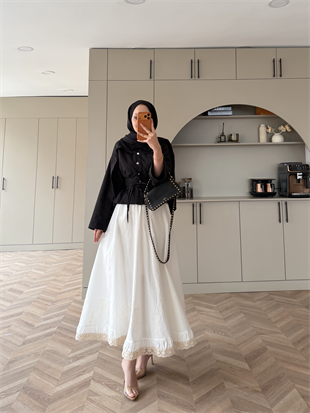 Nakışlı Poplin Etek Beyaz (2329)